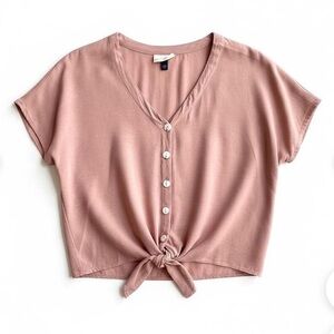 Women's Pink Button-Down Tie-Front Top